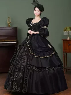 Black Retro Costumes Ruffles Polyester Marie Antoinette Costume Dress Women's Retro 18th Century Costume