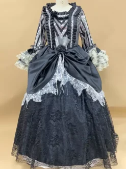 Black Retro Costumes Women's Floral Print Marie Antoinette Costume Ruffles Lace Polyester Set Dress Hat Retro 18th Century Costume Burgundy
