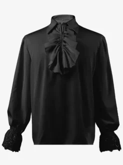 Black Retro Steampunk Shirt Cascading Ruffles Long Sleeves Vintage Blouses