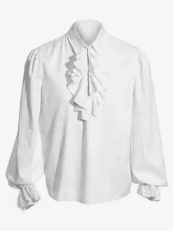 Black Retro Steampunk Shirt Cascading Ruffles Long Sleeves Vintage Blouses