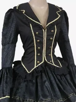 Black Retro Tudor Dress Costumes Ruffles Polyester Top Women's Retro Set Marie Antoinette Costume Masquerade Ball Gown