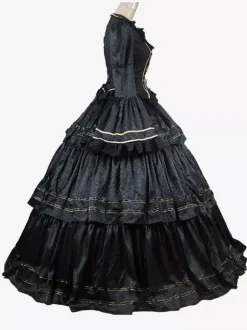 Black Retro Tudor Dress Costumes Ruffles Polyester Top Women's Retro Set Marie Antoinette Costume Masquerade Ball Gown