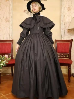 Black Retro Tudor Dress Costumes Lace Polyester Dress Women's Marie Antoinette Costume Retro Tunic Masquerade Ball Gown