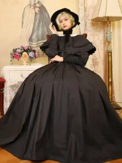 Black Retro Tudor Dress Costumes Lace Polyester Dress Women's Marie Antoinette Costume Retro Tunic Masquerade Ball Gown