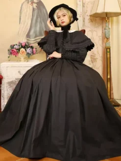 Black Retro Tudor Dress Costumes Lace Polyester Dress Women's Marie Antoinette Costume Retro Tunic Masquerade Ball Gown