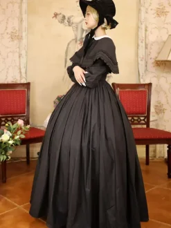 Black Retro Tudor Dress Costumes Lace Polyester Dress Women's Marie Antoinette Costume Retro Tunic Masquerade Ball Gown