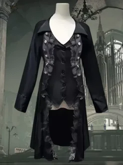 Black Retro Tudor Dress Costumes Men's Marie Antoinette Costume Lace Buttons Polyester Top Overcoat Retro 18th Century Costume