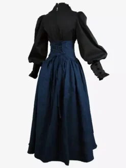 Black Retro Tudor Dress Costumes Women's Marie Antoinette Costume Ruffles Polyester Set Skirt Top Royal 18th Century Costume