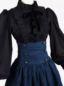 Black Retro Tudor Dress Costumes Women's Marie Antoinette Costume Ruffles Polyester Set Skirt Top Royal 18th Century Costume