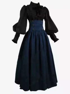 Black Retro Tudor Dress Costumes Women's Marie Antoinette Costume Ruffles Polyester Set Skirt Top Royal 18th Century Costume