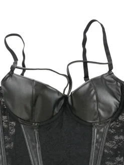Black U-Neck Sexy Hook And Eye Buttons Corset For Women