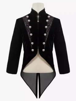 Black Vintage Top Punk Long Sleeves Velour Velour Clothes Retro Costumes For Man