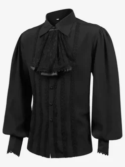 Black Vintage Top Renaissance Polyester Lace Long Sleeves Retro Costumes For Man