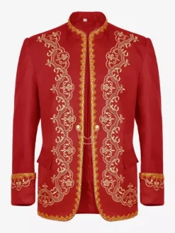 Black Vintage Top Retro Embroidered Long Sleeves Polyester Polyester Fiber Overcoat Retro Costumes For Man
