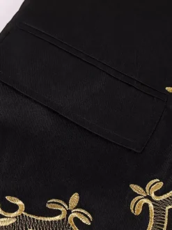 Black Vintage Top Retro Embroidered Long Sleeves Polyester Polyester Fiber Overcoat Retro Costumes For Man