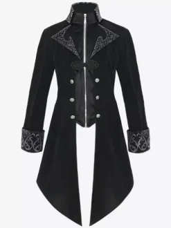 Black Vintage Top Vintage Buttons Long Sleeves Polyester Polyester Fiber Overcoat Retro Costumes For Man Burgundy