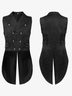 Black Vintage Vintage Sleeveless Polyester Polyester Fiber Waistcoat Retro Costumes For Man