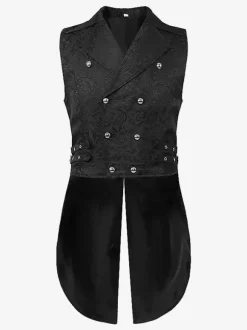 Black Vintage Vintage Sleeveless Polyester Polyester Fiber Waistcoat Retro Costumes For Man