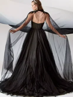 Black Wedding Dresses A-Line Sleeveless Lace With Train Bridal Gown Free Customization
