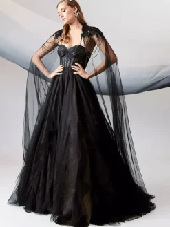 Black Wedding Dresses A-Line Sleeveless Lace With Train Bridal Gown Free Customization