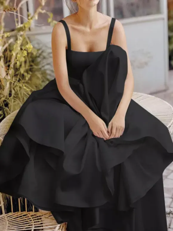 Black Wedding Dresses A-Line Sleeveless Satin Fabric With Train Bridal Gown