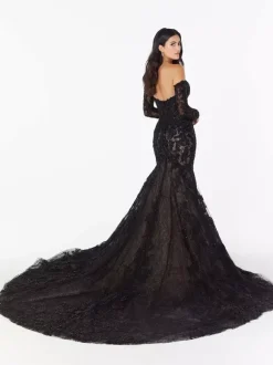 Black Wedding Dresses Lace Mermaid Long Sleeves Floor-Length Bridal Gown Free Customization