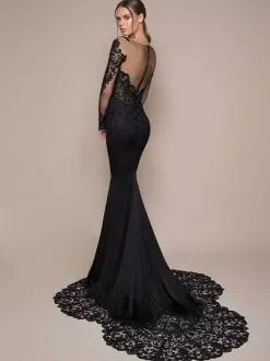 Black Wedding Dresses Mermaid Long Sleeves Lace Court Train Bridal Dress Free Customization