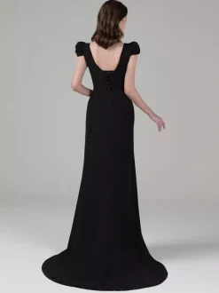 Black Wedding Dresses Mermaid Short Sleeves Lace Stretch Crepe Sweep Bridal Dress Free Customization