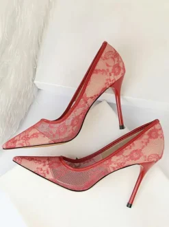 Black Wedding Shoes Lace Pointed Toe High Heel Pumps