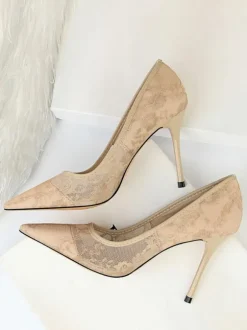 Black Wedding Shoes Lace Pointed Toe High Heel Pumps