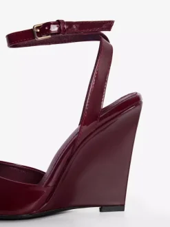 Black Wedge Pumps Peep Toe Ankle Strap Wedge Shoes For Women