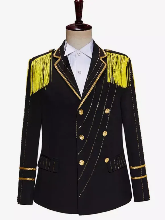 Black+White +Red Vintage Top Elegant Long Sleeves Polyester Polyester Fiber Overcoat Retro Costumes For Man