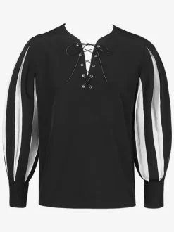 Black+White Vintage Top Retro Stripes Long Sleeves Polyester Polyester Fiber Sash Retro Costumes For Man Burgundy