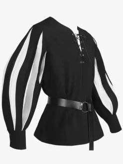 Black+White Vintage Top Retro Stripes Long Sleeves Polyester Polyester Fiber Sash Retro Costumes For Man Burgundy