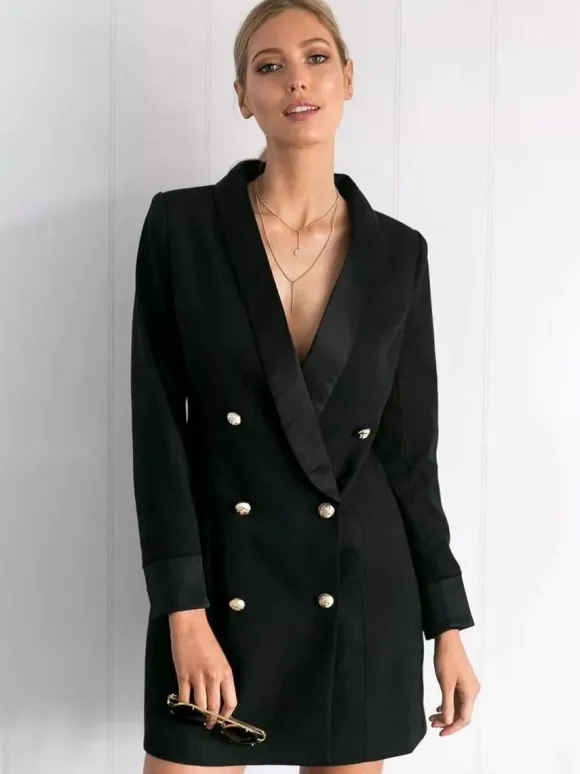 Blazer Jacket Double Breasted V-Neck Blazer Dress For Women