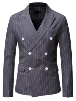 Blazers & Jackets Men's Casual Suits Stripes Business Casual Grey Black Cool Casual Suits For Man