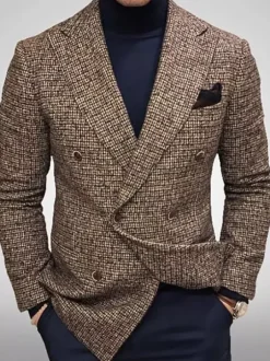 Blazers & Jackets Men's Casual Suits Plaid Business Casual Coffee Brown Grey Quality Men's Casual Suits
