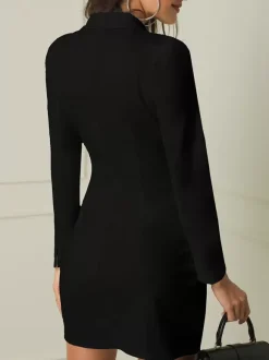 Blazer Wrap Dresses Women Office Double Breasted Long Sleeve Tuxedo Wrap Dresseses