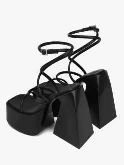 Block Heel Sandals Platform Square Toe Strappy Homecoming Shoes