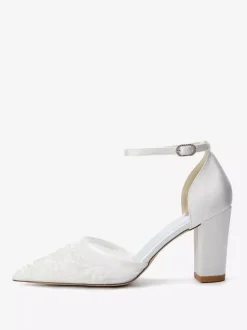 Block Heel Wedding Shoes Pointed Toe Beaded High Heel Bridal Shoes
