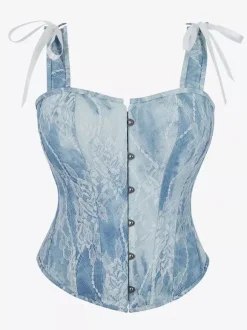 Blue Corset Top Lingerie Shapewear Front Button Strappy Bustier