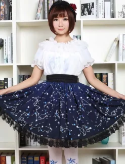 Blue Lolita Dress Sweet Constellation Printed Lolita Skirt With Black Lace Trim