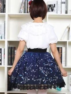Blue Lolita Dress Sweet Constellation Printed Lolita Skirt With Black Lace Trim
