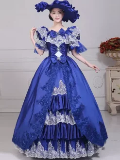 Blue Retro Costumes Bows Polyester Hat Women's Retro Marie Antoinette Costume Set Vintage Clothing