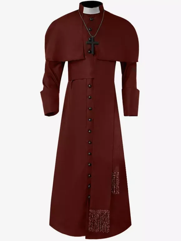Blue Vintage Top Retro Buttons Long Sleeves Polyester Overcoat Retro Costumes For Man Burgundy