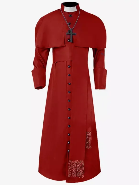 Blue Vintage Top Retro Buttons Long Sleeves Polyester Overcoat Retro Costumes For Man Burgundy