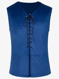 Blue Vintage Top Retro Lace Up Sleeveless Polyester Polyester Fiber Waistcoat Retro Costumes For Man