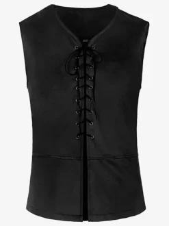 Blue Vintage Top Retro Lace Up Sleeveless Polyester Polyester Fiber Waistcoat Retro Costumes For Man