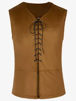 Blue Vintage Top Retro Lace Up Sleeveless Polyester Polyester Fiber Waistcoat Retro Costumes For Man