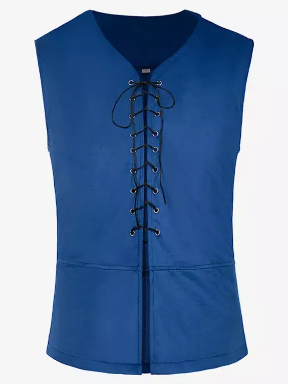 Blue Vintage Top Retro Polyester Sleeveless Retro Costumes For Man
